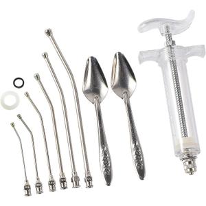 Baby Bird Feeding Syringe Feeding Tubes for Birds Parrot Hand Feeding Syringe with 6 Pcs Curved Gavage Tubes and Stainless Steel Metal Feeding Spoon (50ML)