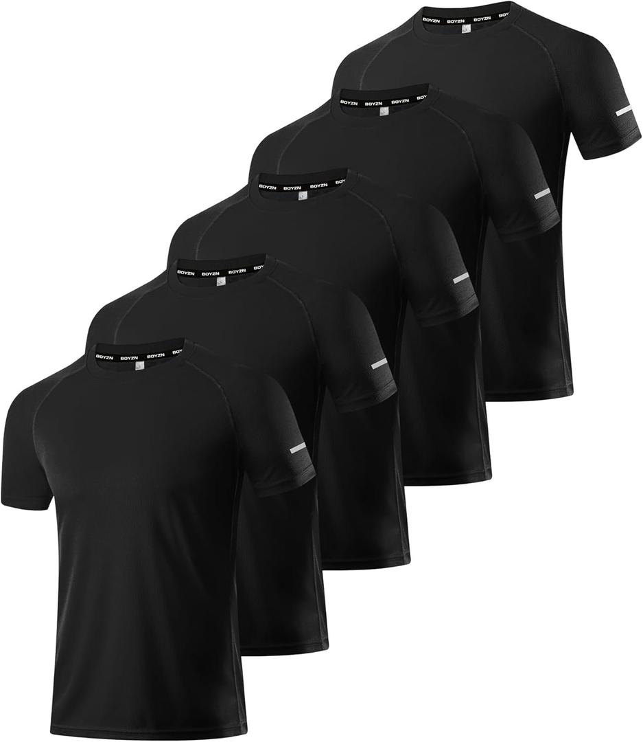 Boyzn 1, 3, 5 or 7 Pack Men's Workout Running Shirts, Dry Fit Moisture Wicking T-Shirt, Gym Athletic Short Sleeve Tee Shirts (X-Large)