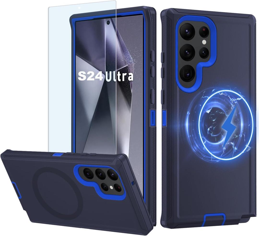Magnetic Case for Galaxy S24 Ultra 5G case,Samsung S24 Ultra Heavy Duty case,[Military Grade Protective ],[Shockproof] [Dropproof] [Dust-Proof], (Dark Blue-MAG)