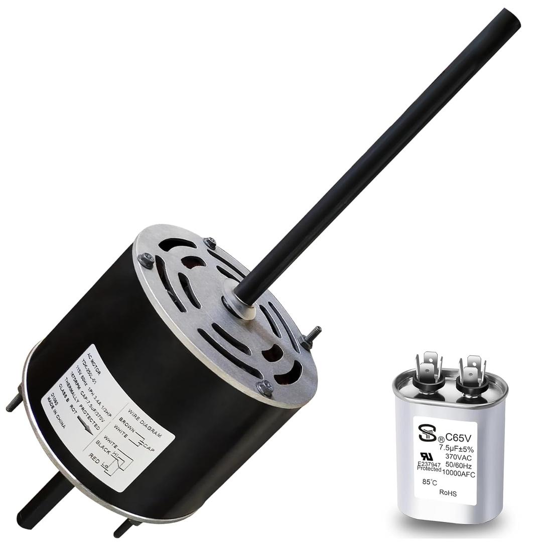 RV AC Fan Motor with Capacitor, Replacement for Coleman Mach Rv Air Conditioner Motor, Replaces Fasco D1092, 1468-306, 1468-3069, 7184-0156, 7184-0432, 1/3 HP, 115 Volts, 1675 RPM