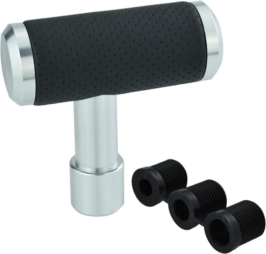 T Shifter Knob Leather Shift Knob Gear Shift Stick Head for Most Manual Automatic Vehicles (Silver)