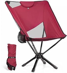 TCEK Portable High Back Camping Chair with Adjustable Height, Small Compact Outdoor Folding Chair for Adults Travel, Riselite Collapsible Lightweight Packable Camp Chairs, Easy Carry and Quick Setup