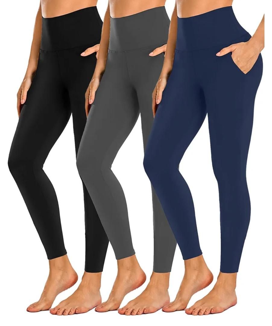 NEW YOUNG 3 Pack Leggings with Pockets for Women, High Waisted Tummy Control Workout Yoga Pants, Small