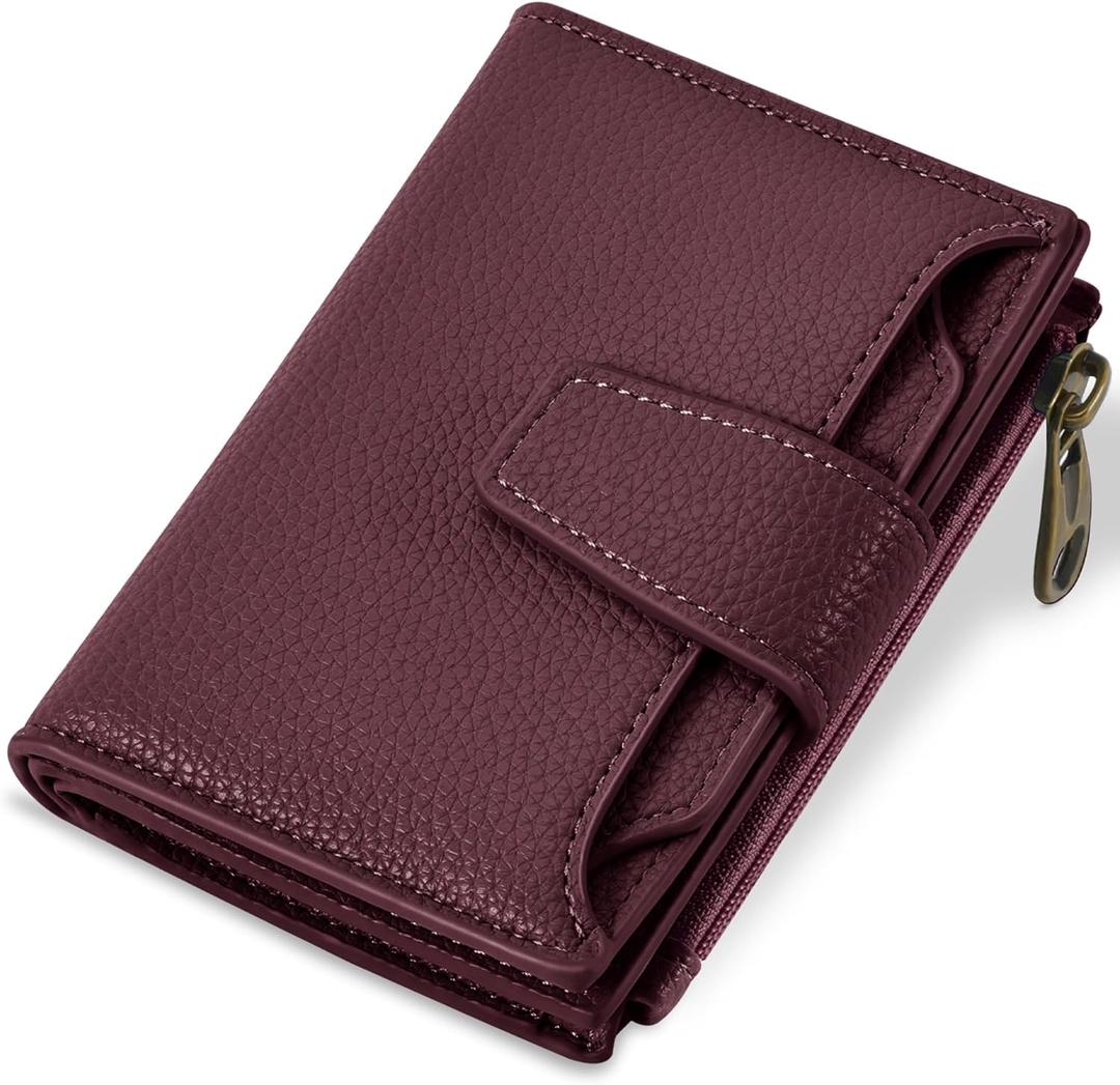 Airkit Small Wallet Women RFID Blocking Soft Leather Bifold Compact Card Holder Wallet for Women with Zipper Coin Pocket 4 ID Window
