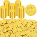 120 PCS Gold Coins, 1.4 in Plastic Gold Coins, 0.08 in Thick Fake Coins Pirate Coins Tokens Play Coins for Kids, Pirate Treasure Classroom Reward Adventure Theme Party Supplies for Pirate Party