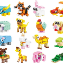 Valentine's Day Building Blocks with Cards, 32 Pack Animal Blocks for Kids School Exchange, Party Favors
