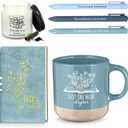 Baderke Book Lover Gifts for Women Men 6 Pcs Bookish Reading Accessories A6 Notebook Ballpoint Pen Ceramic Cup Candle Book Club Gift for Bookworm Reader Librarian Teacher(Blue)