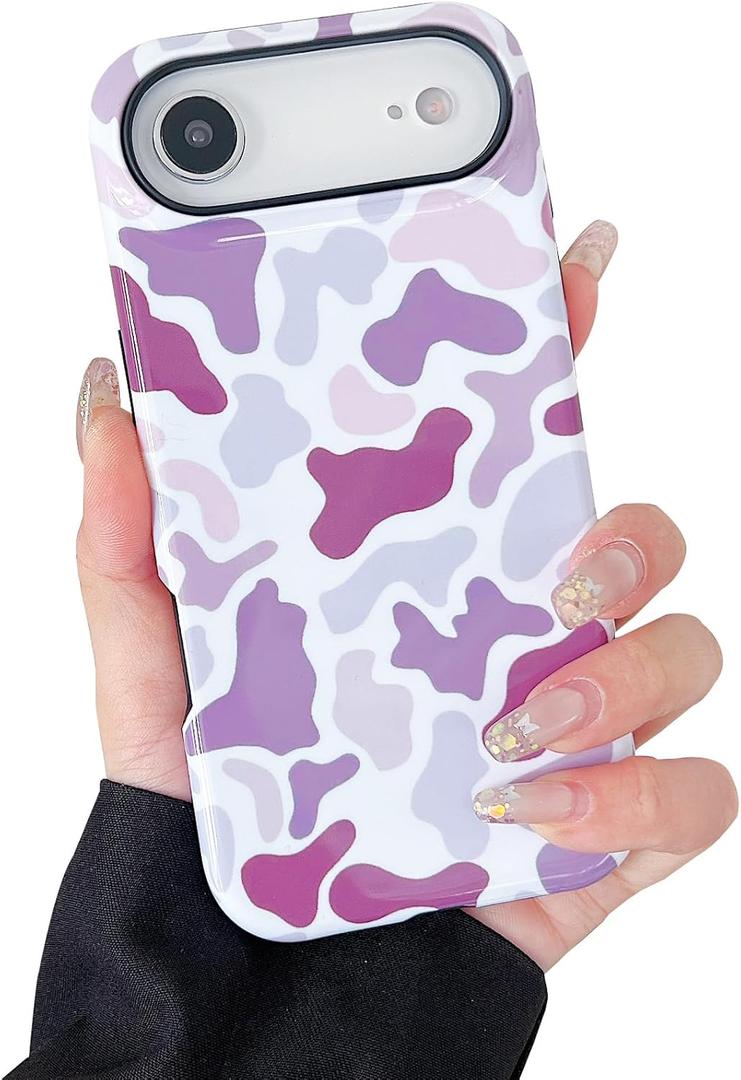 Compatible with iPhone 17 Air Case Cute Leopard Print Camo Pattern Design for Girls Women,Soft TPU and Hard PC Protective Case Designed for iPhone 17 Air-Purple camo
