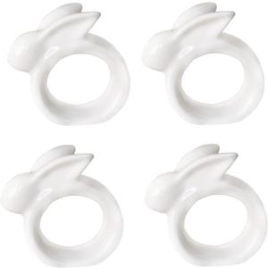 Porcelain Rabbit Napkin Rings - Easter Bunny Napkin Rings Holder, Set of 4 Vintage White Bunnies