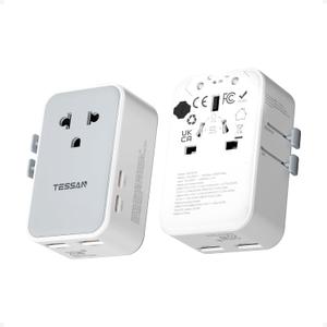 TESSAN Universal Travel Adapter PD 25W, Ultra Thin International Power adapter Fast Charger, Worldwide Plug Adaptor with 2 USB A 2 USB C for US to European UK Australia Ireland (Type C G A I)