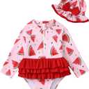 Newborn Baby Girl Swimsuit Toddler Bathing Suit One Piece Ruffle Short Sleeve Baby Swim Suit Infant Swimwear (12-18 Months, Watermelon Red)