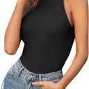 Verdusa Women's Casual Turtle Neck Slim Fitted Sleeveless Halter Tank Top (Medium, Black)
