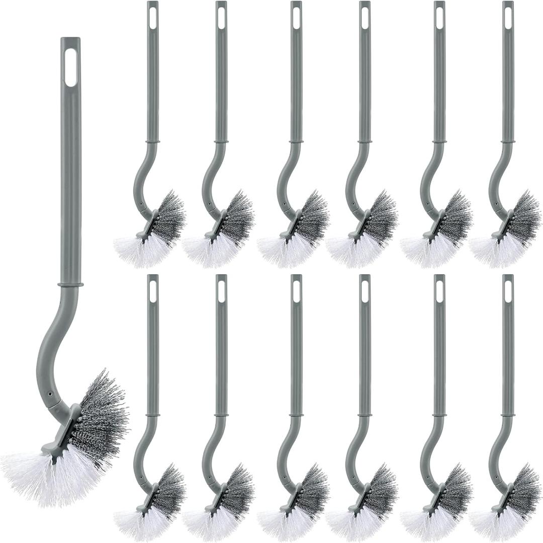 12 Pcs Toilet Brush Bulk Small Toilet Bowl Without Holder Bulk Handle Curved Brush Hanging Under Rim Household Cleaning for Bathroom Cleaning(Gray)