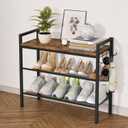 3 Tier Shoe Rack, Shoe Rack for Entryway with Hook, Shoe Organizer with Adjustable Mesh Shelves, Metal Shoe Storage, Closet, Bedroom Living Room Garage