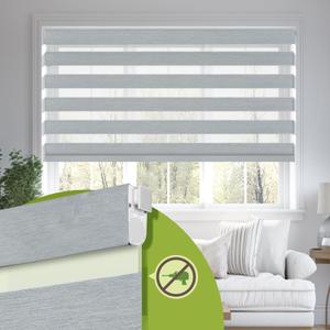 No Drill No Tools Cordless Dual Layer Zebra Blinds for Windows, Blackout Zebra Shade for Indoor Windows,Easy to Install Thermal Insulated Blinds, Light Grey, Custom Size