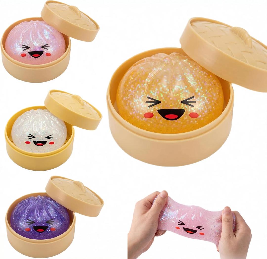 Glitter Dumpling Squishy Toy, Colorful Dumpling Anxiety Relief Fidget Toy, Easter Basket Stuffer Dumpling Box Stretchy Desk Toy (Gold)