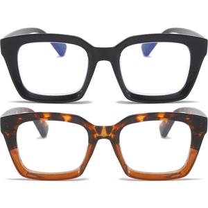 REAVEE 2 Pack Oprah Style Oversized Reading Glasses for Women Men Blue Light Blocking, Ladies Stylish Retro Square Large Computer Readers (Black/Leopard 1.25x)