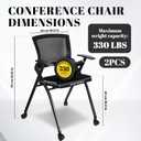 AceOrbit 2 Pcs Foldable Office Chair with PU Wheels Lumbar Support, Armrest, Thick Breathable Mesh Seat Chair for Office Meeting, Conference, Training Room, Black, 18.5 in x 18.5 in x 35.43 in