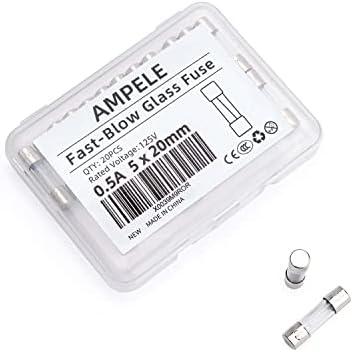 AMPELE (Pack of 20) 0.5A Fast-Blow Fuse 0.5Amp 125V Glass Fuses 0.2 x 0.78 inch/5 x 20 mm (0.5Amp)(F0.5AL, 125V)