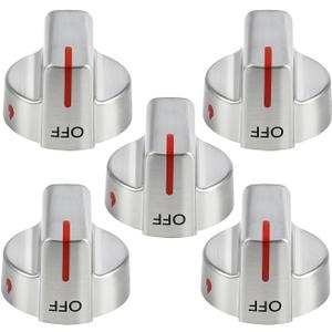 Stainless Steel 5304509064 Stove Knobs Replacement Parts for Frigidaire Gallery Oven Gas Stove Range 5304509929 Stove Top GCRG3060AFC Metal Silver Surface Burner Control Knobs 5 Pcs