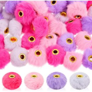 Ferreve 200 Pcs Fluffy Faux Fur Pom Poms Beads Mixed Color Soft Puff Beads for DIY Pens Jewelry Keychain Handicraft Craft Accessories for Winter Holiday(Mixedcolor,Fuzzy)