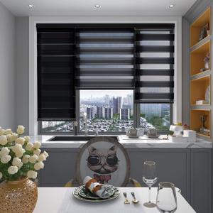 Changshade Cordless Zebra Blinds for Windows Free-Stop Roller Window Shades36" W72" H,Black Dual Layer Light Filtering Privacy for Day and Night Thermal Insulated Roll Up Fabric Shade for Home