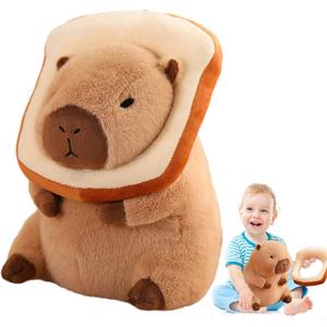 12" Capybara Plush Toy Kawaii, Cute Capybara Stuffed Animal with Wearable Bread, Soft Plushies Doll Bread Pillow for Girls Boys Kids Adults, Birthday Decorations Gifts Toys