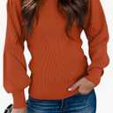 Women's Sweaters Fall 2026 Dressy Casual Long Sleeve Shirts Ribbed Knit Winter Outfits Puff Pullover Jumper Tops Size XL