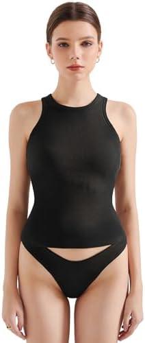SUUKSESS Women Padded Cotton Ribbed Tank Tops 2025 High Neck Racerback Basic Tops Size S