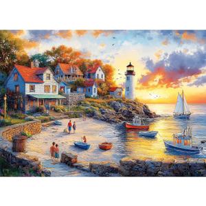 1000 Pieces Puzzles for Adults, Fall Seaside Puzzle, Fishing Village Jigsaw Puzzles 1000 Pieces, Creative Play Holiday Party Gifts Artwork Wall Home Decor, Funny Puzzle for Adults, 28×20 in, Fishing Village