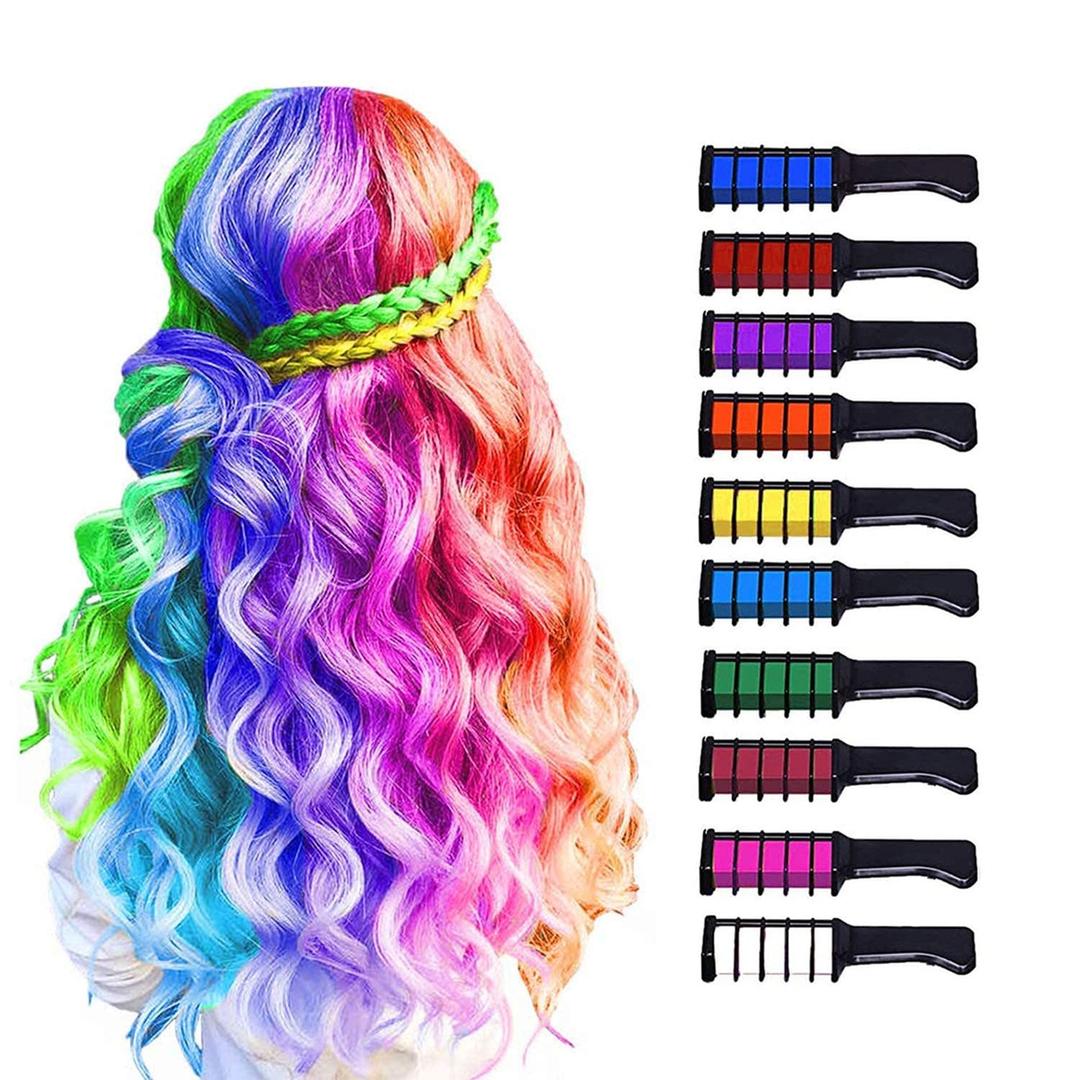 MSDADA 10 Color Hair Chalk for Girls - Hair Chalk Comb Kids Temporary Hair Color Dye - Teen Girl Gift Hair Stuff Accessories Makeup Kit Christmas Gifts Toys for Girls Age 6 7 8 9 10 11 12 13 Year Old (Dark Blue & Light Blue & Green & Purple & White & Pink & Orange & Red & Rose Red & Yellow)