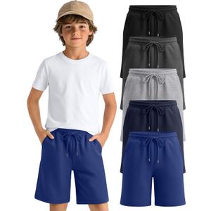5 Pack Boys Shorts Kids Athletic Shorts Teen Casual Summer Bermuda Shorts Drawstring Joggers with Pockets for Size: 9-10 Years