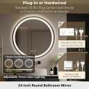 24" LED Bathroom Mirror with Lighting,Round Mirror with Lighting,Bathroom Wall Mirror,3 Dimmable Light Colors,Bathroom Mirror with Touch Switch and Defogging,3000K-10000K