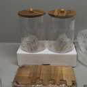 2 PCS 1.5 Gallon Drink dispenser, Glass Beverage Dispenser With Wood Stand, Large Water Drink Dispensers for Parties With Stainless Steel Spigot, Ideal for Lemonade,Juice, Tea, and Party Drinks