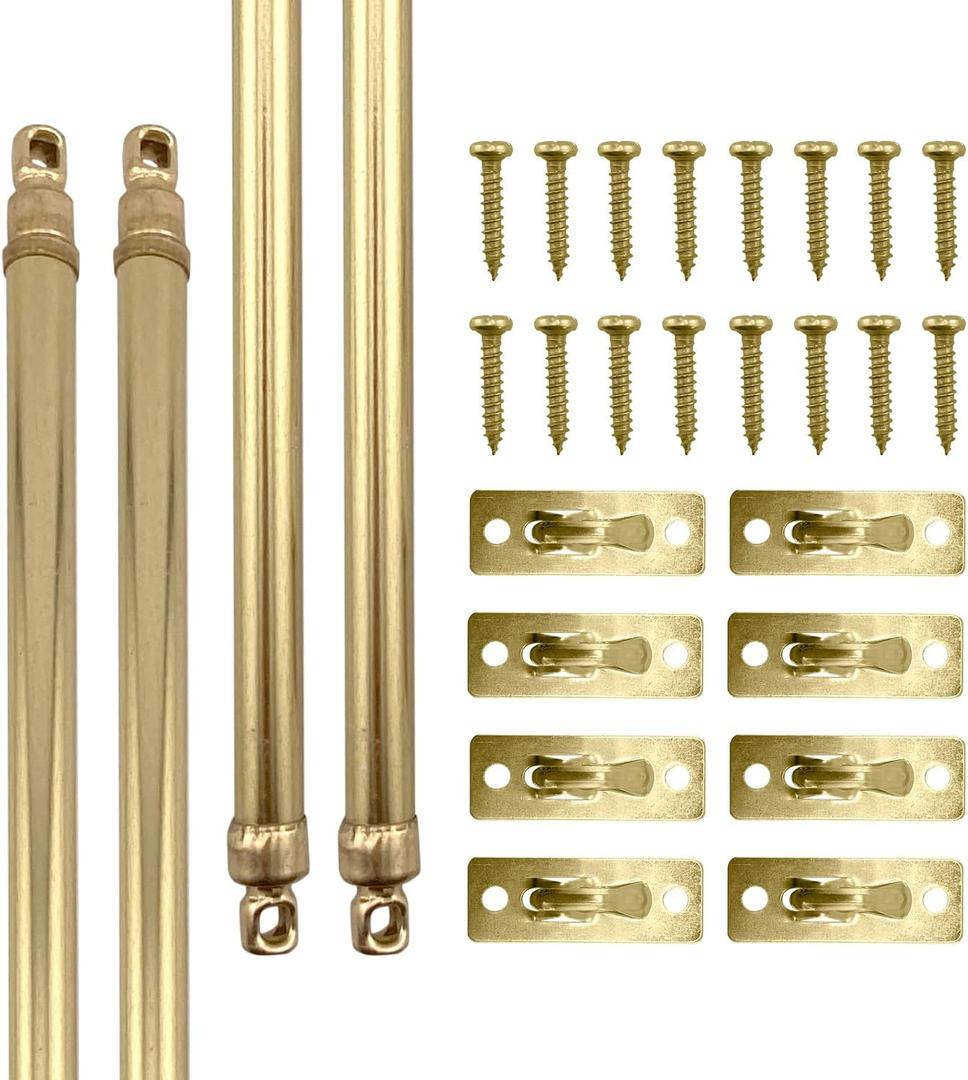 Amazing Drapery Hardware Swivel Sash Curtain Rods with Brass Finish, Set of 4 (Hardware Included) - Adjustable Length 21-38 Inches, Easy to Install Metal Rods for Doors, Windows, and Sidelights