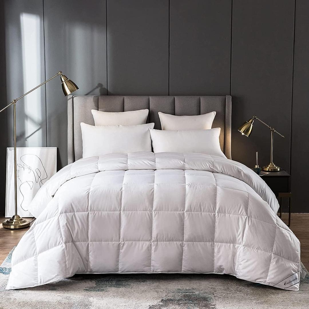 Lightweight Goose Down Comforter Cooling Blanket Duvet for Summer/Warm Weather,Ultra Soft Fabric 750 Fill Power White King Size