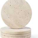 Koville Travertine Coasters, Marble Coaster Set of 4 for Drinks, 4" Round Stone Coasters Set Heat Resistant, Decorative Modern Cup Coaster for Coffee Table Home Bar Decor, Unique Gift Choice(Beige)
