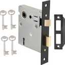 Mortise Lock Set - Interior Door Lock Replacement Kit, Reversible Latch, Skeleton Key, Antique Vintage Style, Matte Black Finish (1 Pack)