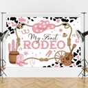 Riyidecor Cowgirl First Rodeo Birthday Backdrop, Western First Birthday Backdrop Banner, Cow Print Pink Girly Wild West Cactus 5x3 Feet Photography Background Newborn Party Decoration Supplies (5Wx3H)