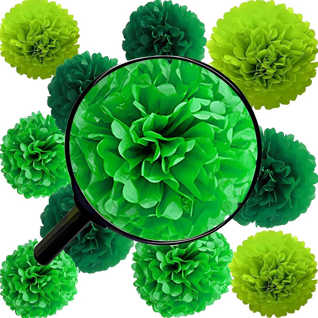 Green Tissue Paper Pom Poms Flowers Decorations 12 Pcs Perfect for St. Patrick's Day Celebrations or Any Green-Themed Event Decoration (Dark Green Light Green Mint)