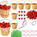 LemonRoad 6 Set Mini Strawberry Wooden Basket Decor 5.1 x 6.7 Inch Round Picnic Wooden Basket for Wedding Holiday Farmhouse Table Centerpiece and Home Decoration
