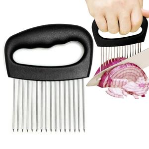 Furneet Extra-Large Onion Holder for Slicing, Onion Cutter, Onion Slicer Holder, Stainless Steel Tomato Slicer Vegetable Cutter for Potato, Tomato, Lemon, Meat Tenderizer, Kitchen Food Slicer Guide