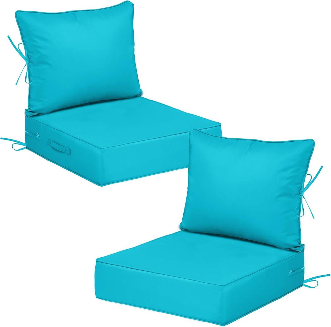 Outdoor Chair Cushions with Back, 24x24x4in, Set of 2, Lake Blue