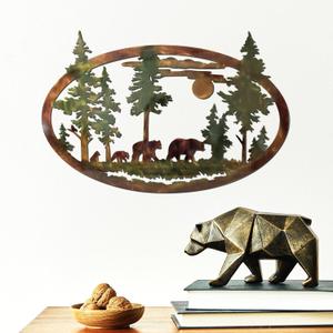 Hicarer Metal Bear Wall Art Mountains Metal Bear Wall Decor Christmas Rustic Animal Hunting Decor Cabin Decorations in Saw Blade Animal Lover Gifts for Bedroom Outdoor 15.75 Inch(Colored)