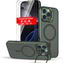 for iPhone 16 Pro Max Case Magnetic Compatible with MagSafe Support Wireless Charger,Built-in Camera Cover Kickstand+with 2 Screen Protector,Military Grade 360Full Body Phone Protection Green