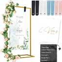 Wedding Welcome Sign Stand, 57x31x15"Welcome to Our Wedding Sign Stand with Leather Straps, Flower Vine, Vow Card, Wedding Sign Holder, Heavy Duty Floor Easel Stand for Sign for Wedding Birthday, Gold