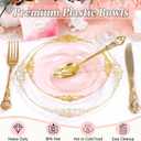 100PCS Clear Pink Plastic Bowls - 12 oz Pink Gold Disposable Salad Bowls - Heavy Duty Disposable Soup Bowl - Fancy Plastic Ice Cream Bowl for Weddings Parties Dinners Picnics