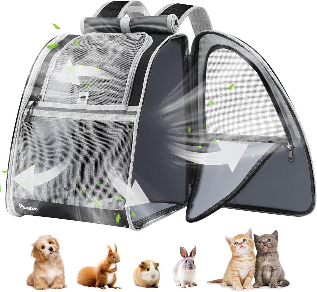 Pawaboo Cat Carrier Backpack, Pet Carrier Backpack for Kitties Small Dogs Puppies, Breathable Cat Bag Carrier, Small Dog Travel Backpack Carrier for Kitten Puppy Bunny - Black (up to 22lbs)