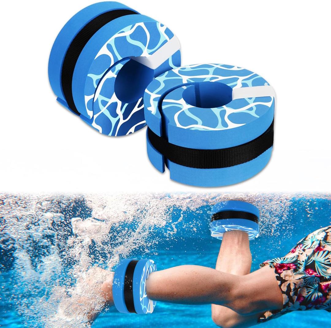 Hikeen Swim Aquatic Cuffs,High-Density EVA Water Aerobics Float Ring Fitness Pool Exercise Weights Set, Water Ankles Arms Belts with Adjustable Float for Swim Fitness Training (Blue)
