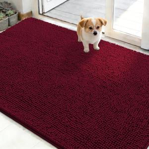 OLANLY Dog Door Mat for Muddy Paws 48x30, Absorbs Moisture and Dirt, Absorbent Non-Slip Washable Doormat, Quick Dry Chenille Mud Mat for Dogs, Entry Indoor Entryway Carpet for Inside Floor, Burgundy